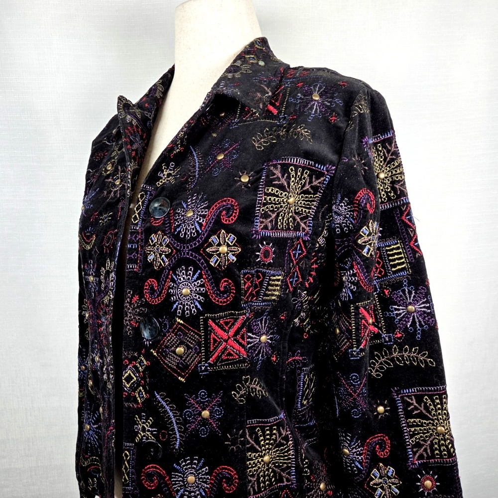 Chicos Velvet‎ Embroidered Jacket Womens Small Boho Artsy